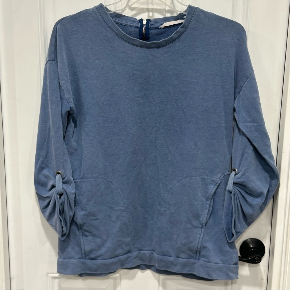 Soft Surroundings Womens Knit Pullover Sweatshirt 3/4 Sleeves, Blue, size Med